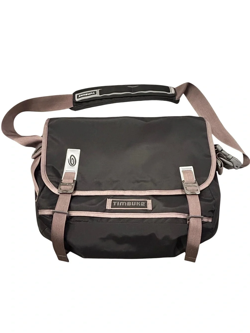 Timbuk2 Command Black Messenger Bag Taupe Trim EUC Laptop Travel TSA Business
